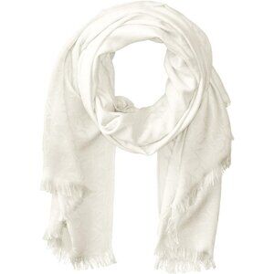 Women's White Lightweight Pashmina Christmas Scarf Tonal Logo Pattern shawl